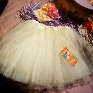 Tutu ruffle elastic waist skirt satin lined Barbie fairy dress up, tea party